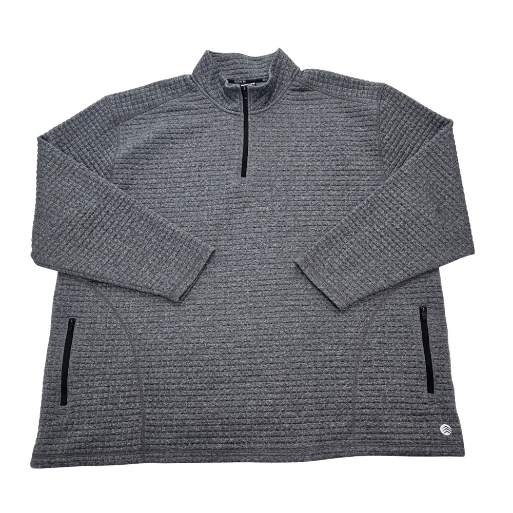 Solaris Mens 3XB Gray Waffle Grid Textured Quarter Zip Pullover Sweater Jacket